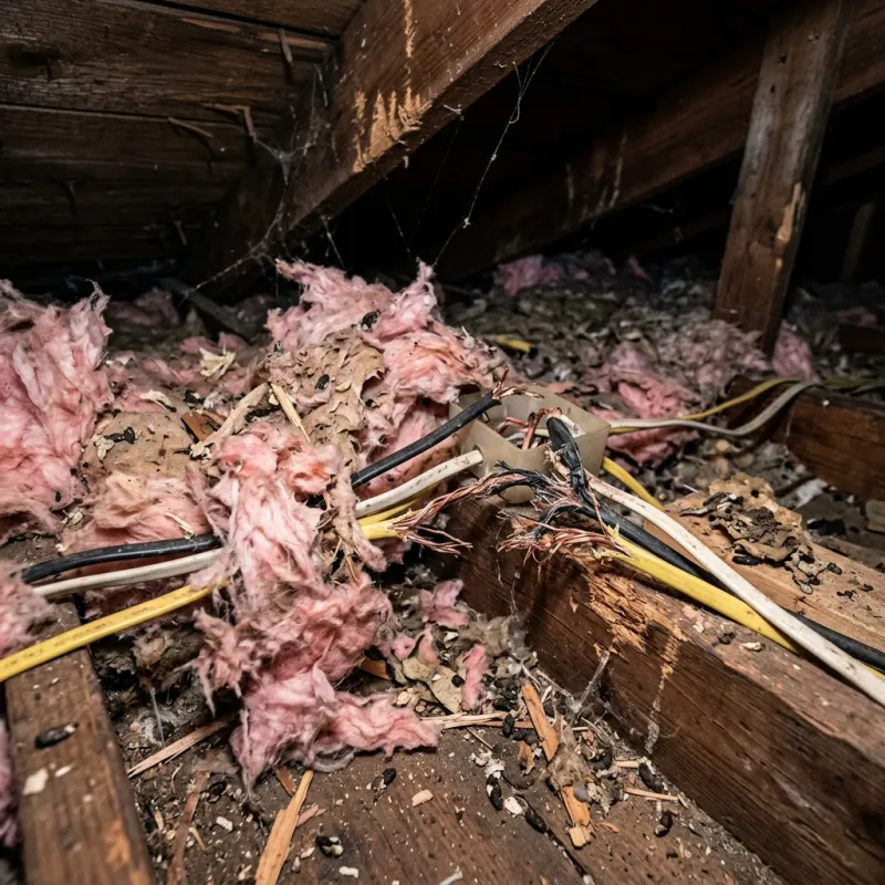 Contaminated ceiling insulation being assessed in a Waterways roof space
