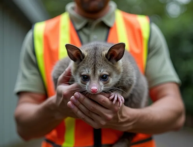Animal handler safely recovering a deceased possum in Waterways